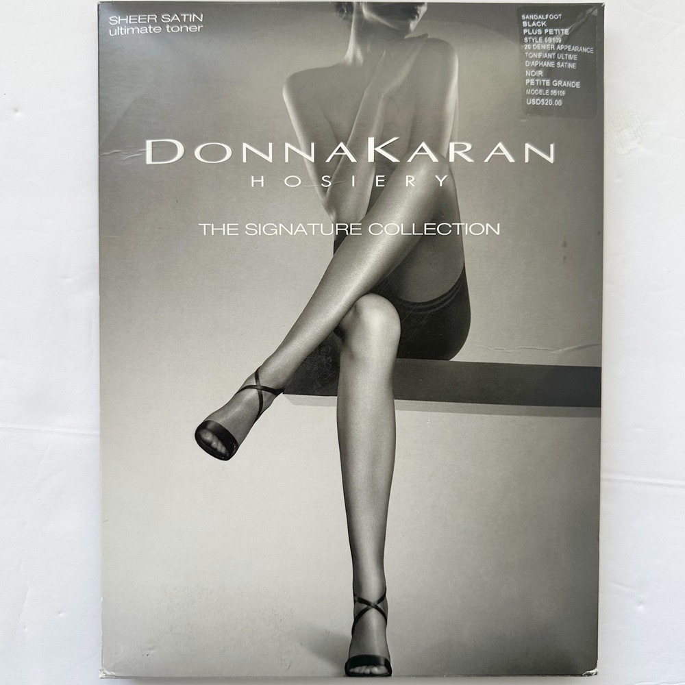 Donna Karan Hosiery Womens Plus Petite Black Sheer Satin Ultimate Toner Tights